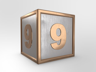 Number 9 on metallic cube