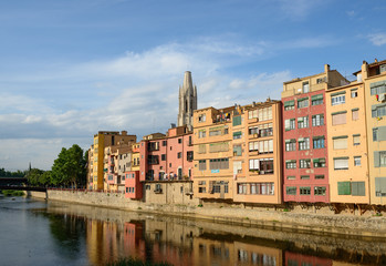 Old colorful houses on Onyar riverbank in Girona, Catalonia, Spa