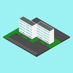 Vector isometric buildings. Two khrushchyovkas, apartment building which was developed in the USSR.
