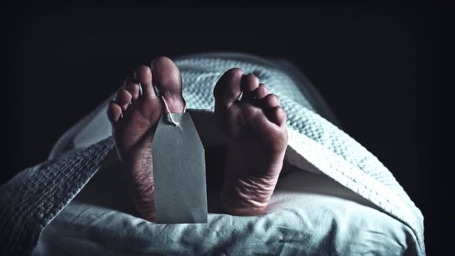 4K Crime Morgue Dead Body Feet with Blank Tag, dolly