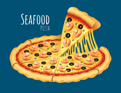 A vector illustration of a cooked Seafood Pizza