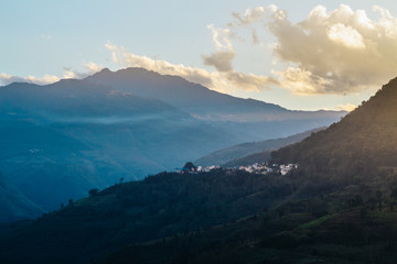 The view of beautiful mountains and village in the cultural landscape of Duoyishu,Honghe,Yunnan province, China