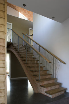 Brick staircase in zero carbon house, Crossway, Kent, England, UK.Kent, England, Architects: Architects: Hawkes Architecture