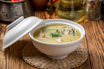 Cheese soup with chicken and vegetables