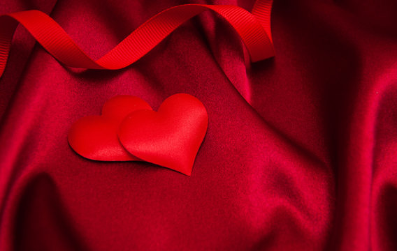 Red hearts and silk