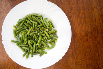 Green beans on a plate. Healthy food