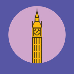 London Big Ben watchtower thin line linear flat illustration