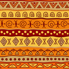 Seamless color pattern in ethnic style. Ornamental element African theme. Set of seamless vintage decorative tribal border. Traditional African pattern background with tribal elements form.