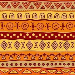 Papier peint Orange Motif de couleur sans couture dans un style ethnique. Thème africain élément ornemental. Ensemble de bordure tribale décorative vintage sans soudure. Fond de modèle africain traditionnel avec forme d& 39 éléments tribaux.