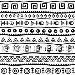 Seamless pattern in ethnic style. Ornamental element African theme. Set of seamless vintage decorative tribal border. Traditional African pattern background with tribal elements form.