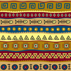 Seamless color pattern in ethnic style. Ornamental element African theme. Set of seamless vintage decorative tribal border. Traditional African pattern background with tribal elements form.