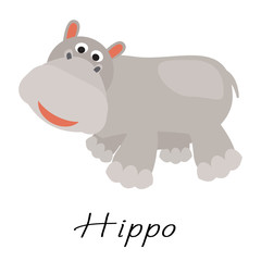 Hippopotamus wild cartoon animal vector illustration on white.