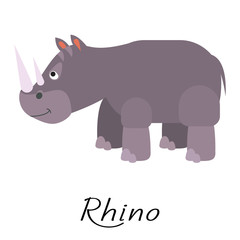 Rhino wild cartoon animal vector illustration on white.