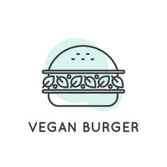 Vector Icon Style Illustration Concept of Vegan Burger, No meat, green, meat free, bio and organic symbol