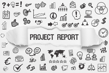 Project Report / weißes Papier mit Symbole