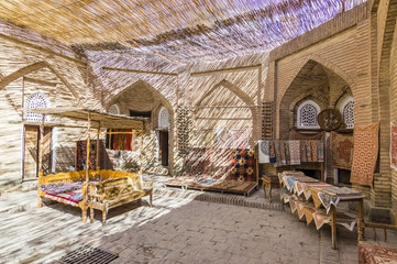 The wide range of the hand made carpets, traditional knotted Uzbek silk rugs, embroidered...