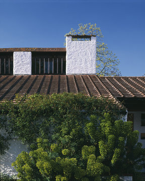A tiled roof of a house in England