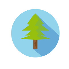 Flat Icon Of Tree With Long Shadow For Travel And Hiking