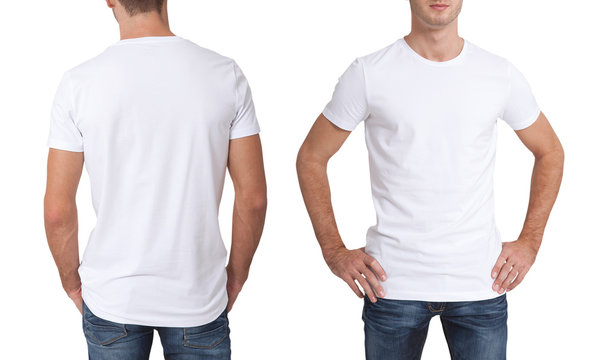 Shirt Design And People Concept - Close Up Of Young Man In Blank White T-shirt Isolated.