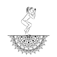 Yoga style mandala with woman line silhouette in yoga pose vector illustration.