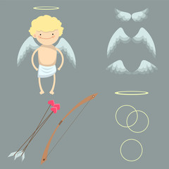 A set with wings, bow, arrows, rings, halo