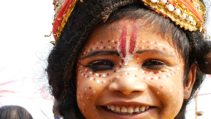 Indian kid dressing like God Shiva in Varanasi, India