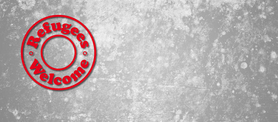 banner with refugees welcome stamp and copy space