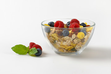 bowl of breakfast cereals and berry fruit