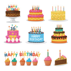 Set of Birthday Cakes. Birthday Party Elements. - 135703765