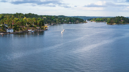 Fototapeta na wymiar panorama of Baltic Sea coastline with villages
