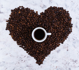 Cup of coffe on white background. Top view