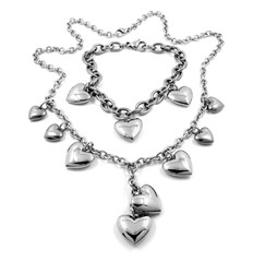 Silver set hearts - Silver, stainless steel, white gold - Necklace and bracelet