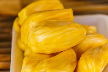 Piece of yellow jackfruit meat balls.closeup shot. (jackfruit)