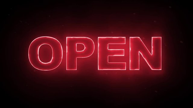 Open red glowing text on black background