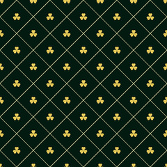seamless vector geometric lineal green pattern with gold clovers - 135706922