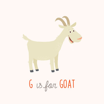 G is for goat. Vector clipart eps 10 hand drawn illustration isolated on .