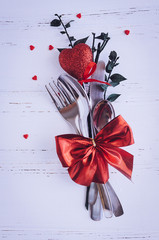 Valentine's Day tabble setting with cutlery