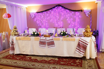 decorated wedding table in the restaurant