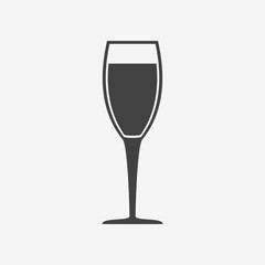 Glass of champagne monochrome icon. Vector illustration.