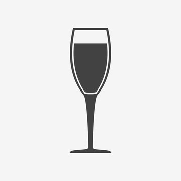 Glass of champagne monochrome icon. Vector illustration.