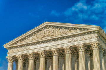 WASHINGTON DC, USA - AUGUST 5, 2016: Building of the Washington Supreme Court - the highest court in the judiciary of the US state of Washington. Sunset warm light photo.