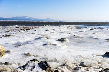 froze the lagoon Kalochori in northern Greece