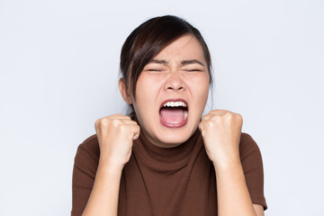 Angry woman on isolated background