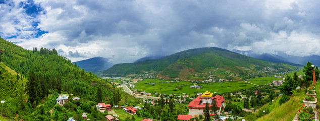Panorama view of Paro valley, Bhutan - obrazy, fototapety, plakaty