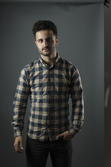 Obraz premium Caucasian boy isolated on grey background