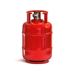 Red metal steel compressed gas container. Fuel Industry concept. 3d rendering isolated on white background.