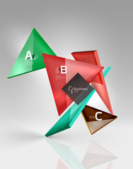 Colorful glossy glass triangle on empty 3d space