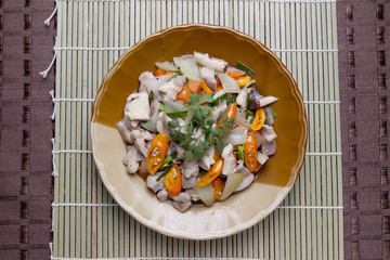 Fried chicken with black pepper top view