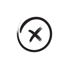 Obraz premium Cross sign black element. Gray brush X icon isolated on white background. Simple mark design. Round shape button for vote, decision, web Symbol of error, wrong and stop, failed Vector illustration