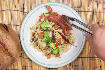 Chef decorated spicy spaghetti